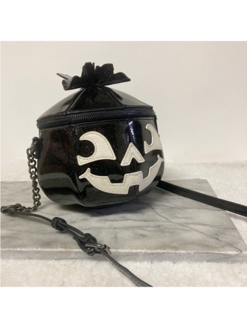 Halloween Pumpkin Crossbody Bag Sparkly Black Glow in the Dark New